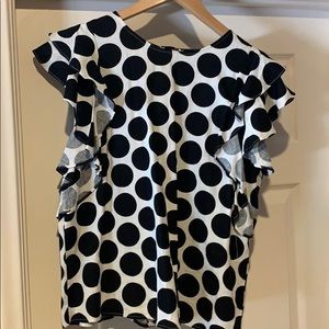 Cutest top ever white with black polka dots